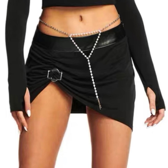 I.AM.GIA Black Mini Skirt with Silver Buckle and Leather Waist Band